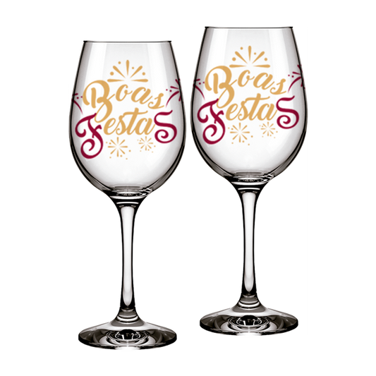 Kit Com 2 Taças de Vinho - Boas Festas