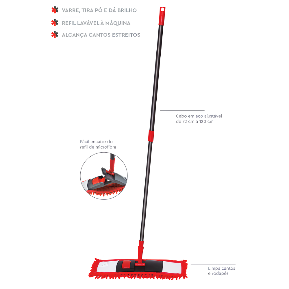 Mop Flat em Microfibra Chenile Rodo para Limpezas Gerais 1,20m