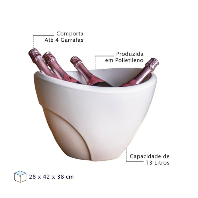 Champanheira Balde de Gelo Para 4 Garrafas 13L Parede Dupla Branca