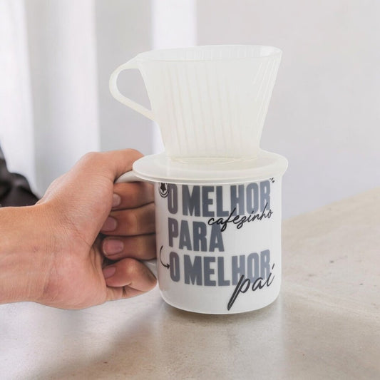 Caneca de Cerâmica com Coador 300ml - O Melhor Pai