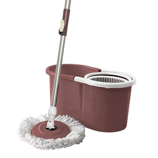 Conjunto Mop Rotatório Compact 9L Balde com Cesto Plástico e 1 Refil Rosa Marsala - Nobre