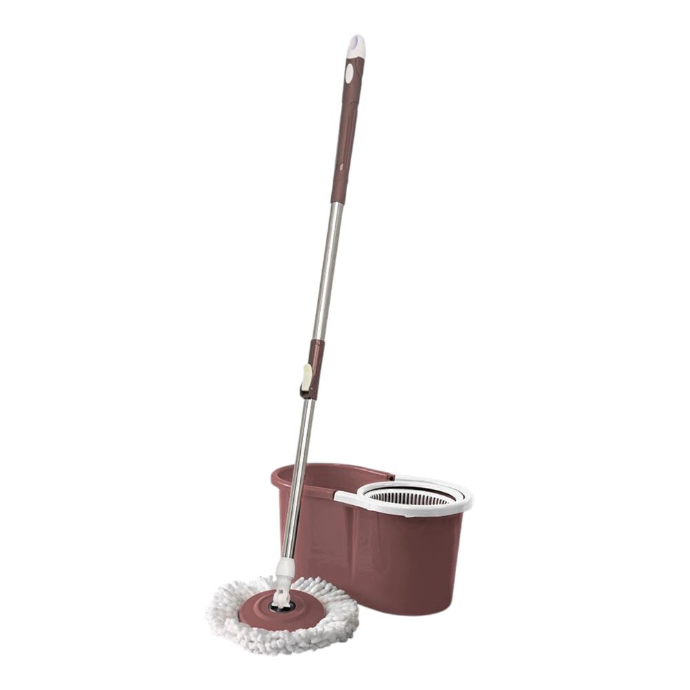 Conjunto Mop Rotatório Compact 9L Balde com Cesto Plástico e 1 Refil Rosa Marsala - Nobre