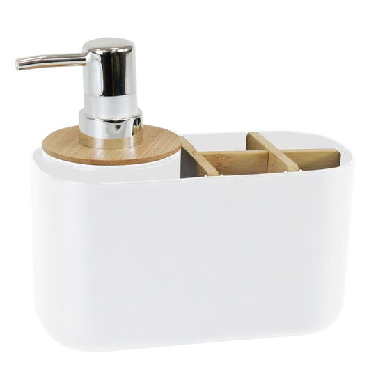 Organizador de Banheiro com Dispenser Pump 280ml Bambu Branco