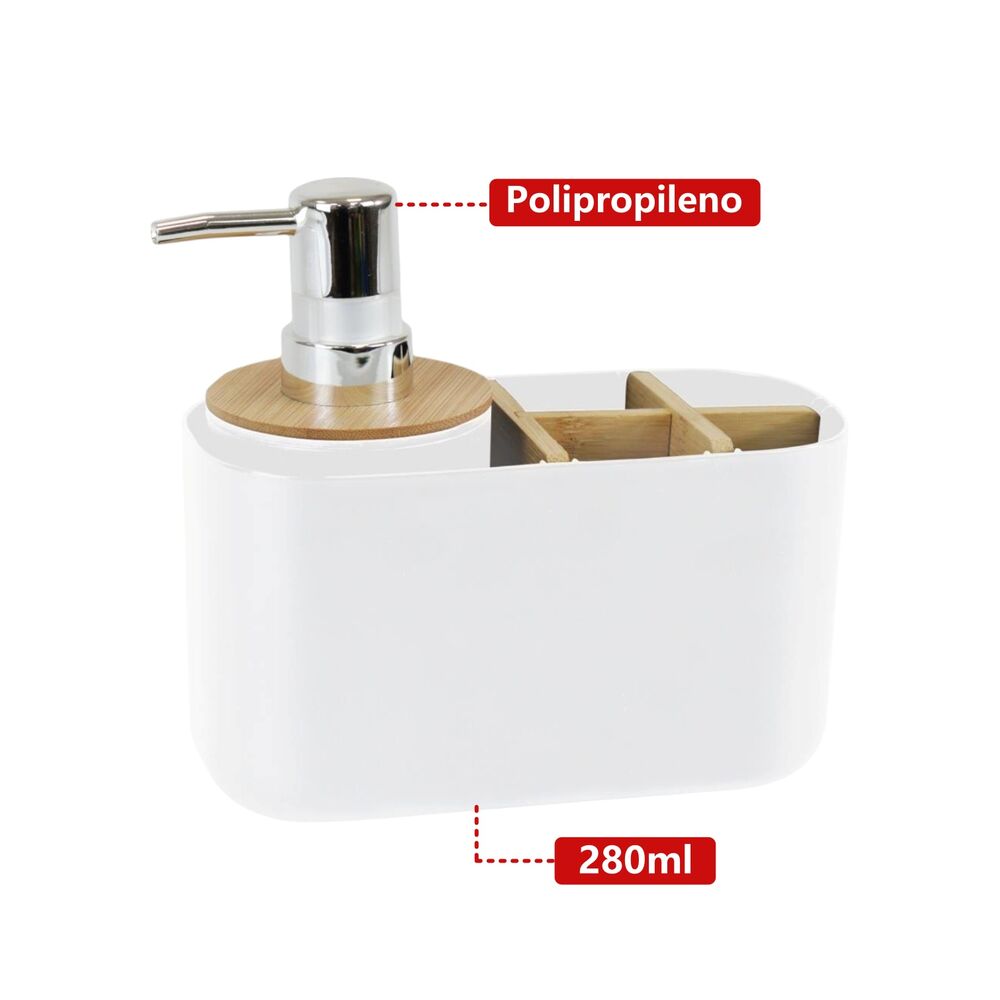 Organizador de Banheiro com Dispenser Pump 280ml Bambu Branco