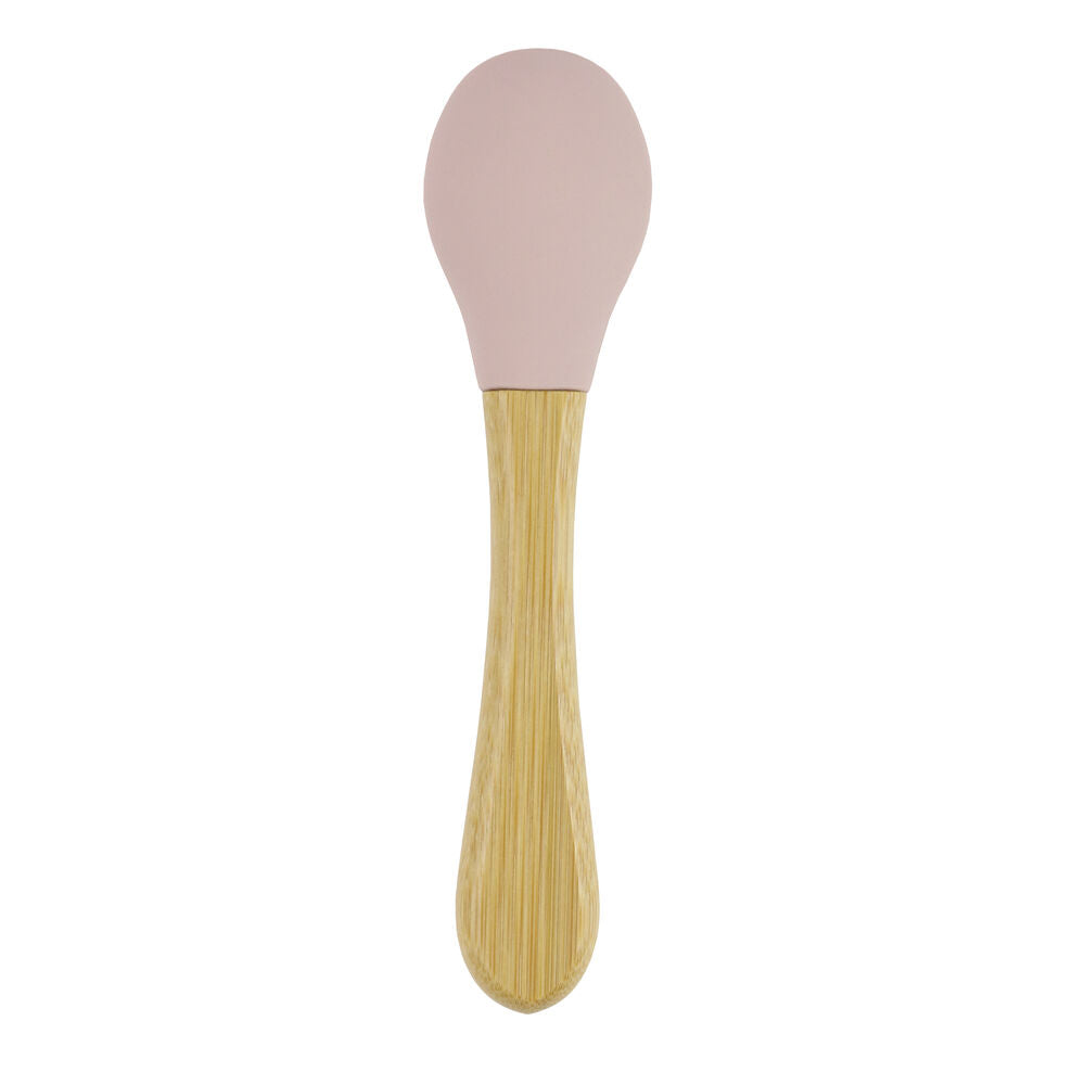 Colher de Bambu e Silicone Rosa para Bebês – Antimicrobiana