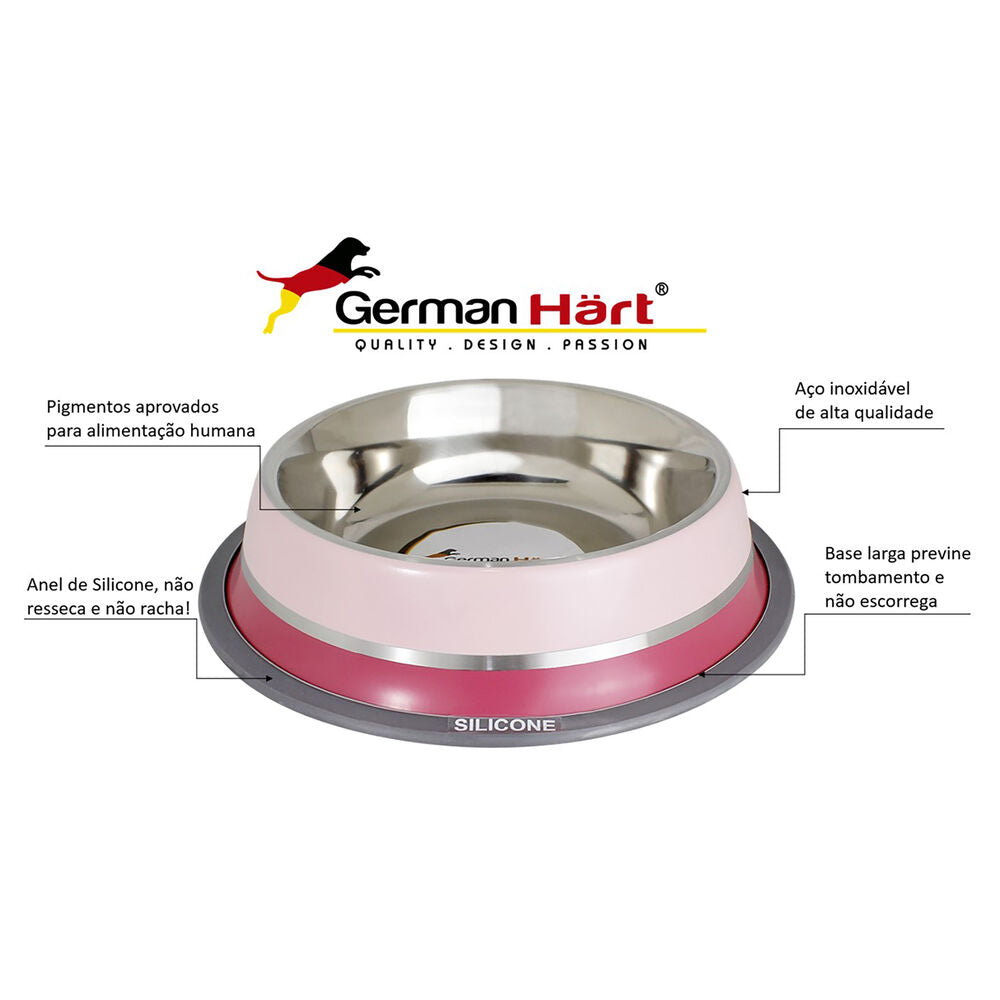 Comedouro Inox Dual Rosa G 850ml para Pets - Germanhart